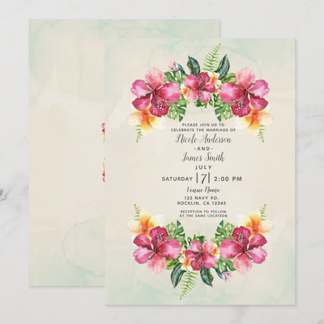 Invitation Tropical Aloha Fleurs Floral Botanique Mariage (Devant / Derrière)
