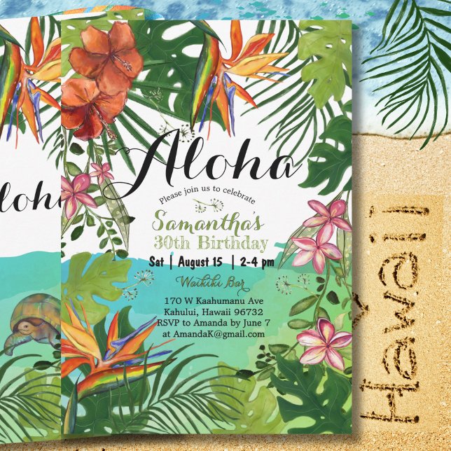 Invitation Tropical Aloha Fleurs Hawaïennes 30e Anniversaire  (Tropical Aloha Hawaiian Floral 30th Birthday Invitation)