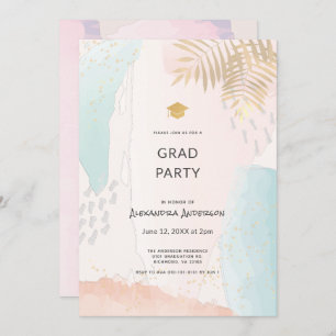 Invitation Tropical Aquarelle Brush Strokes Graduation