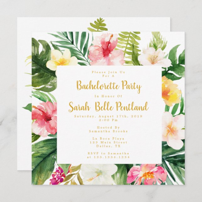 Invitation Tropical Bachelorette Party (Devant / Derrière)