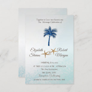 Invitation Tropical Beach Blue Parties scintillant Palm Maria