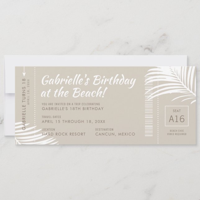 Invitation Tropical Beach Boarding Pass Voyage d'anniversaire (Devant)