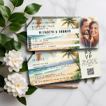 Invitation Tropical Beach Destination Boarding Pass Mariage<br><div class="desc">Un design branché d'un billet d'avion avec un thème de destination tropicale (Hawaii, etc.) ravira les couples et les clients, impatients de voir le jour. Un doux thème pastel, inspiré de l'image de plage tropicale qui donne à l'arrière - plan de cette invitation de mariage de destination, des illustrations vintages...</div>
