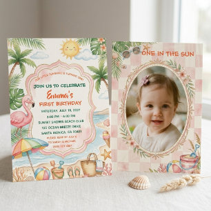 Invitation Tropical Beach Fille de 1 an Anniversaire Rose Eté