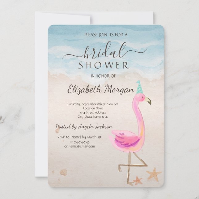 Invitation Tropical Beach Flamants Roses Enterrement de Vie d (Devant)