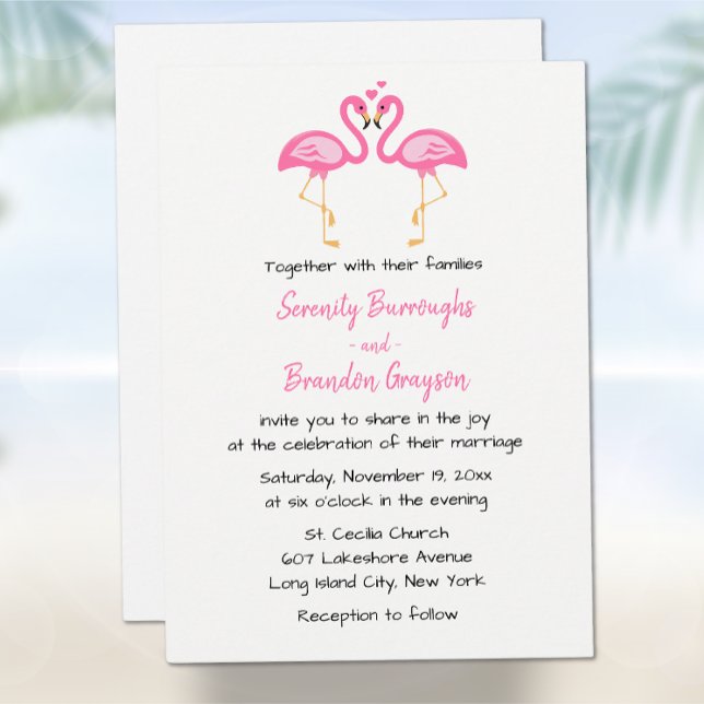 Invitation Tropical Beach Hawaiian Flamant rose rose Mariage (Créateur téléchargé)