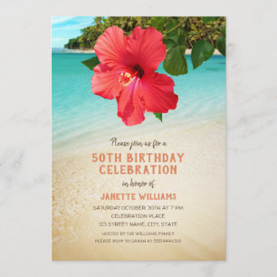 Invitation Tropical Beach Hawaiian Thème 50ème anniversaire f