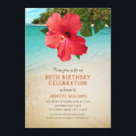 Invitation Tropical Beach Hawaiian Thème 80ème anniversaire f<br><div class="desc">Tropical Beach Hawaiian Thème 80e anniversaire fêtes Invitations. Il dispose d'une plage tropicale avec une belle fleur d'hibiscus rouge. Vous pouvez modifier tous les titres et informations textuels pour adapter votre célébration. Vous pouvez également modifier la couleur du texte. Conçu par superdazzle.com</div>