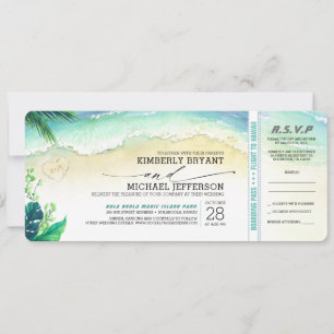 Invitation Tropical Beach Heart Shore Mariage Boarding Pass