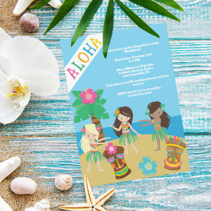 Invitation Tropical Beach Hula Dancing Luau Anniversaire