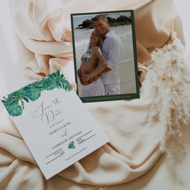 Invitation TROPICAL Beach leaf Save the Date (Créateur téléchargé)