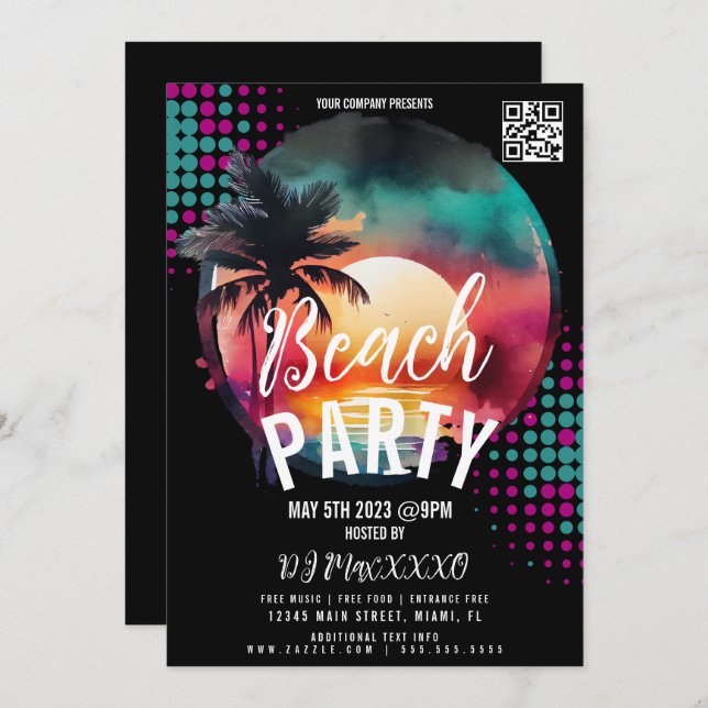 Invitation Tropical Beach Night Event Bar Club Flyer (Devant / Derrière)