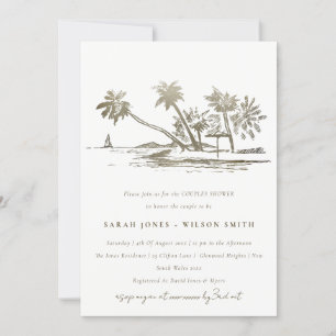 Invitation Tropical Beach Palm Tree Sketch Couples Douche