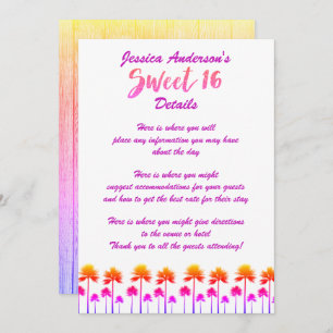 Invitation Tropical Beach Palm Trees Sweet sixteen DÉTAILS