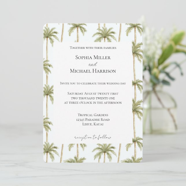 Invitation Tropical Beach Palm Trees Wedding (Debout devant)
