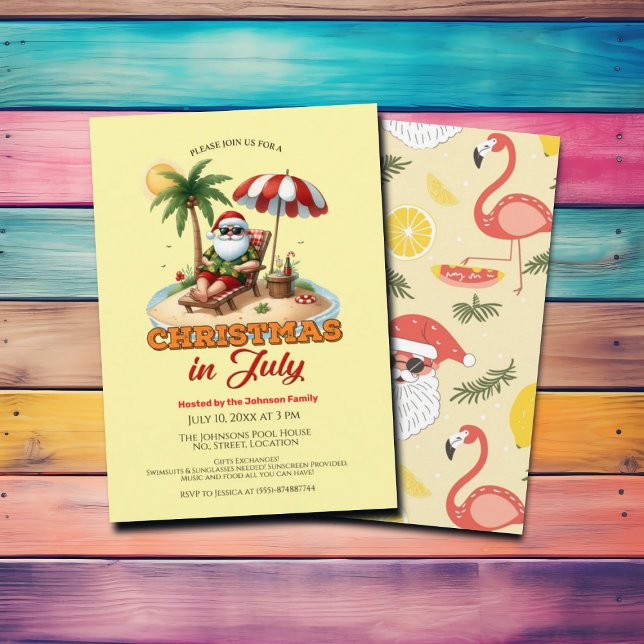 Invitation Tropical Beach & Père Noël Noël en juillet (Créateur téléchargé)