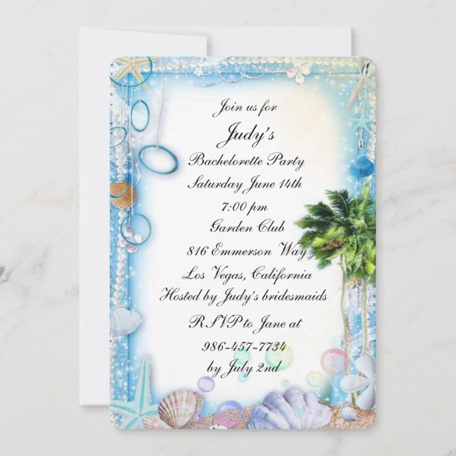 Invitation Tropical Beach Seashell Mariage Bachelorette Party (Devant)