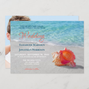 Invitation Tropical Beach Seashell Modern Photo Mariage