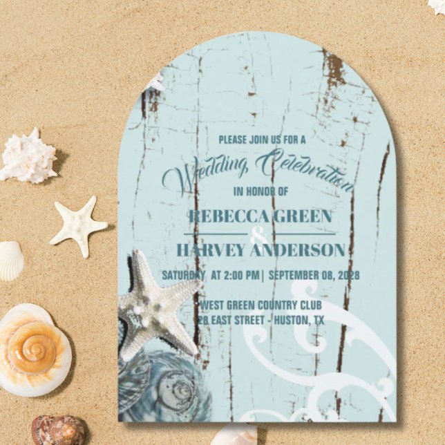 Invitation Tropical Beach Seashell Starfish Mariage côtier (Tropical Beach Seashell Starfish Coastal Wedding Invitation)