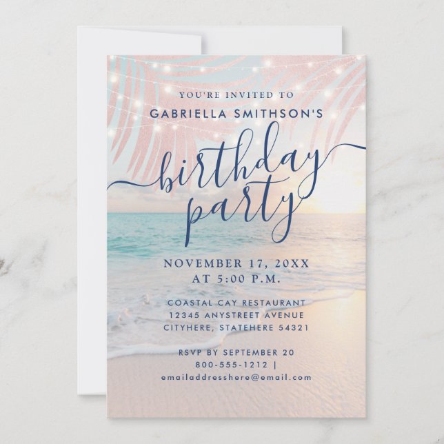 Invitation Tropical Beach Sunset Pastel Anniversaire (Devant)