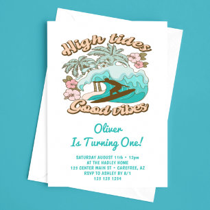 Invitation Tropical Beach Surfboard Boy's 1st Birthday