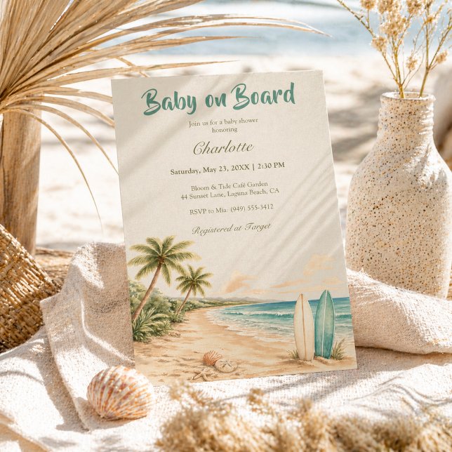 Invitation Tropical Bébé à Bord Surfing Plage Baby Shower (Créateur téléchargé)