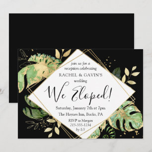 Invitation Tropical Black and Gold Nous avons Elopé Réception
