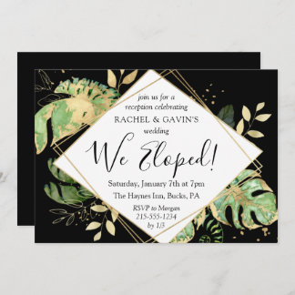 Invitation Tropical Black and Gold Nous avons Elopé Réception