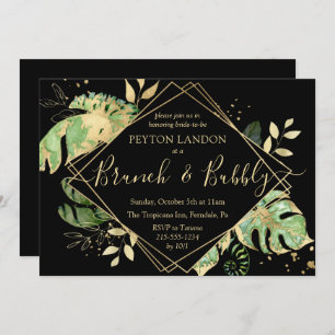 Invitation Tropical Black & Gold Brunch Fête des mariées Bubb