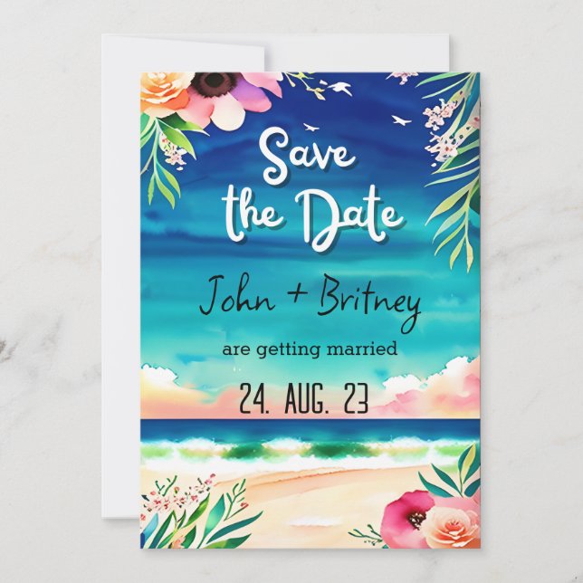 Invitation Tropical Blooms: Wedding Save the Dat (Devant)