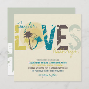 Invitation Tropical Blue Sunset Palm Trees Beach Wedding