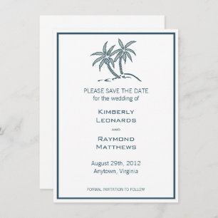 Invitation Tropical Blue Twin Palm Trees Enregistrer la date