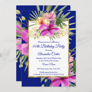 Invitation Tropical Blue violet rose Hibiscus Floral Party