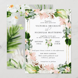 Invitation Tropical Blush Rose Blanc Floral Mariage