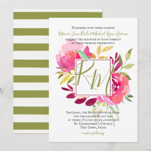 Invitation Tropical Bright Rose Carré cadre Monogramme