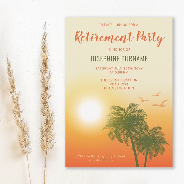 Invitation Tropical Chaud Sunset Palm Trees Retraite (Créateur téléchargé)