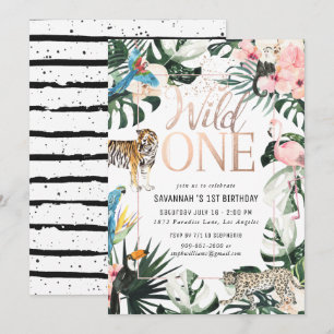 Invitation Tropical Chic Anniversaire de la Pink Wild One