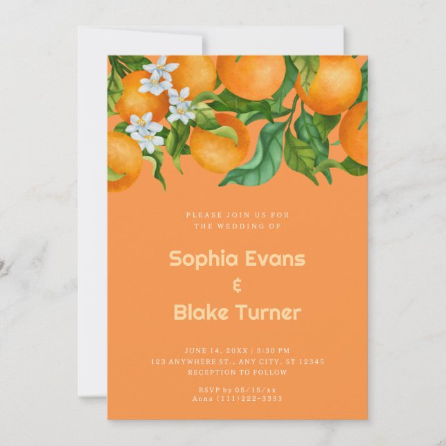 Invitation Tropical Citrus Oranges Botanique Orange Mariage (Devant)