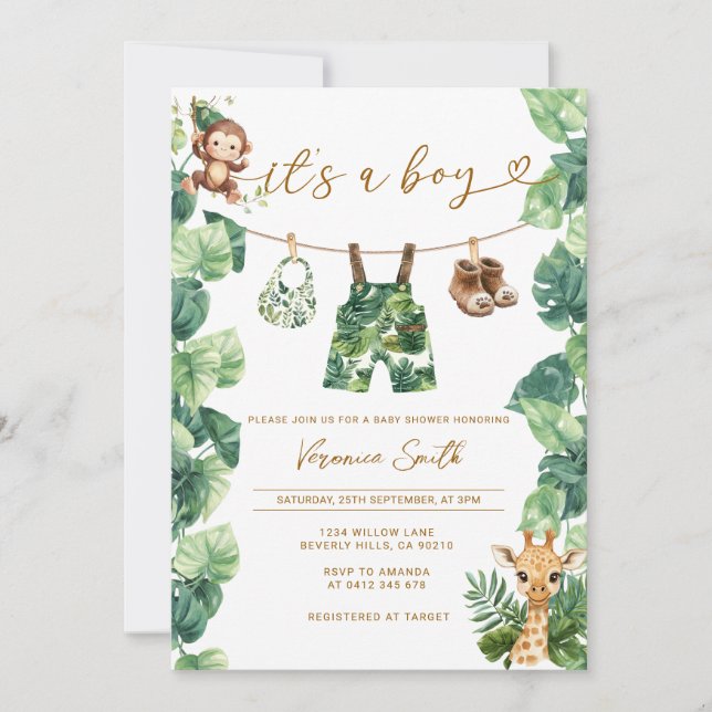 Invitation  Tropical clothesline Boy Baby Shower (Devant)