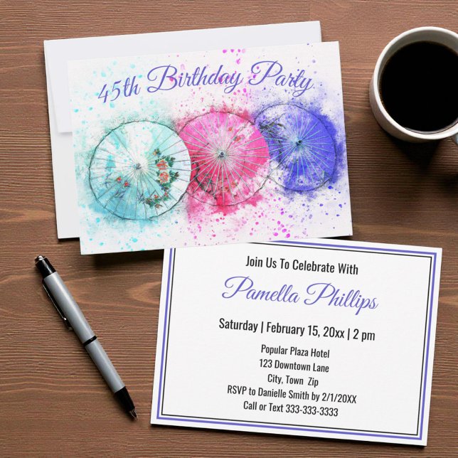 Invitation Tropical Cocktail Parapluies 45e anniversaire Invi (Tropical drink umbrellas template invitation)