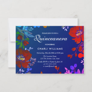 Invitation Tropical Colorful Bleu Rouge Quinceaner