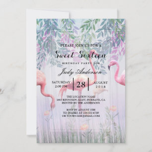 Invitation Tropical Cute Family Flamants roses Rose Aquarelle