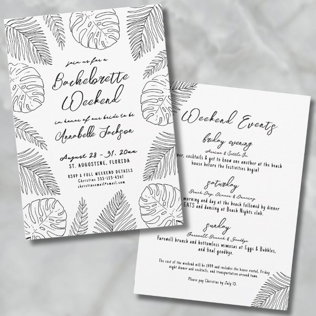 Invitation Tropical Dessiné à la Main Plage Enterrement de Vi (Tropical Hand Drawn Beach Bachelorette Party Invitation)