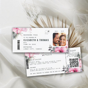 Invitation Tropical Destination Boarding Pass Floral Mariage