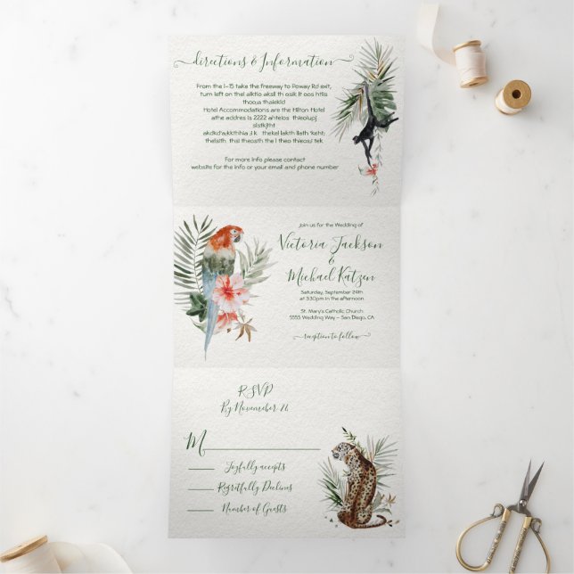 Invitation Tropical Exotic Jungle Mariage Tri-Fold (Intérieur)