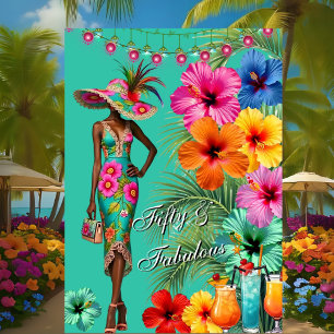 Invitation Tropical Fabuleux 50e anniversaire Coloré Hibiscus
