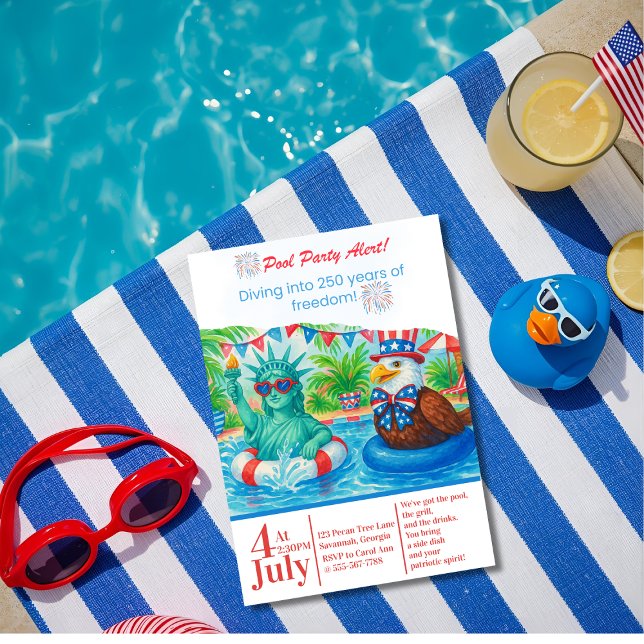 Invitation Tropical Fête au bord de la piscine pour 250 ans d (Tropical Semiquincentennial Pool Party Invitation)