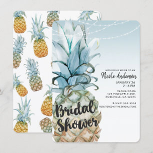 Invitation Tropical Fête de Fiançailles Ananas et Guirlandes