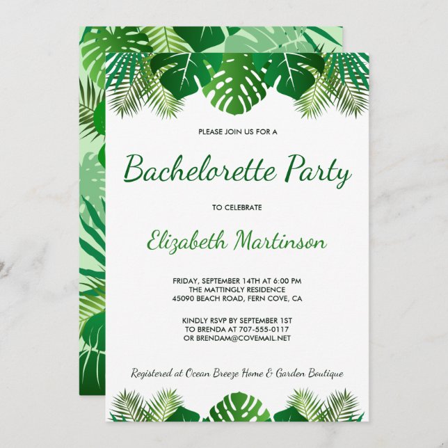 Invitation Tropical Feuille Beach Foliage Bachelorette Party (Devant / Derrière)