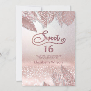 Invitation Tropical feuille chic tendance Rose glittery I